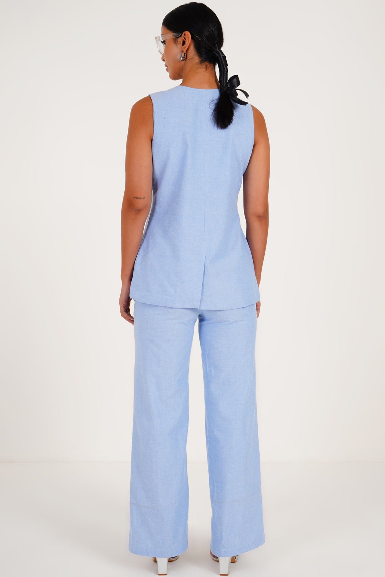 Asymmetric Blue Chambray Co - ord Set - Western Era Co - ord set for women