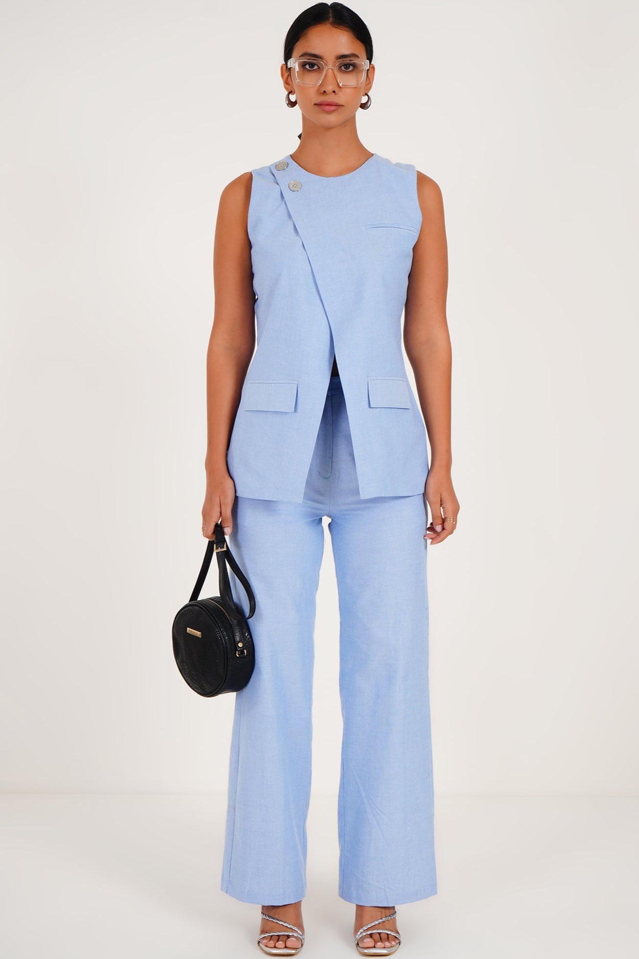Asymmetric Blue Chambray Co - ord Set - Western Era Co - ord set for women