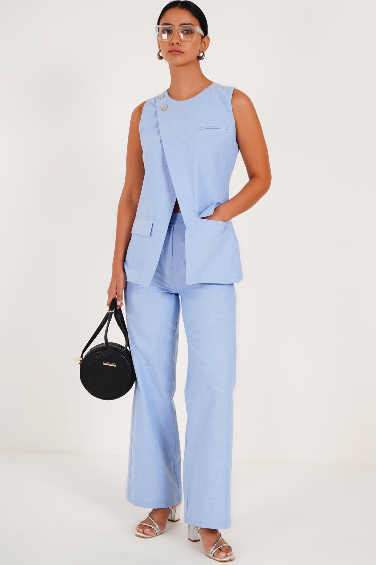 Asymmetric Blue Chambray Co - ord Set - Western Era Co - ord set for women