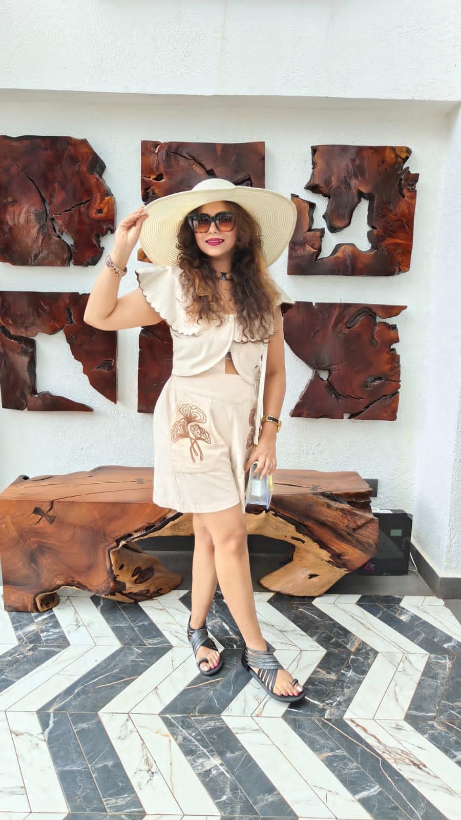 Beige Playsuit With Dori Embroidered Pockets And Scalloped Collar - Western Era Jumpsuits for women