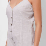Beige Stripes V - Neck Jumpsuit with Wooden Buttons - Western Era Jumpsuits for women