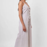 Beige Stripes V - Neck Jumpsuit with Wooden Buttons - Western Era Jumpsuits for women