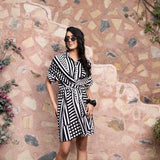 Black and White Wrap Around Dress - Western Era Dresses for women