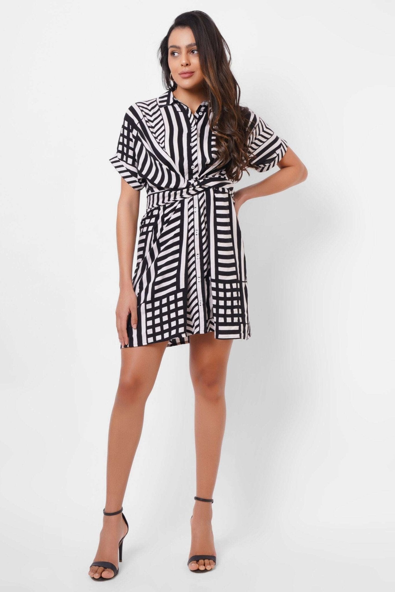 Black and White Wrap Around Dress - Western Era Dresses for women