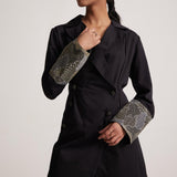 Black Dress Blazer with Zari Embroidered Cuff and Button - Western Era Embroidery for women