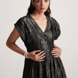 Black lurex Event Wear V - Neck Dress With Front Pin Tucks - Western Era Dresses for women