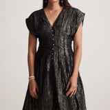 Black lurex Event Wear V - Neck Dress With Front Pin Tucks - Western Era Dresses for women