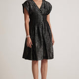 Black lurex Event Wear V - Neck Dress With Front Pin Tucks - Western Era Dresses for women