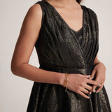 Black Lurex Party Wear Dress With Front Pleats - Western Era Dresses for women