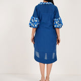 Blue Embroidered Balloon Sleeves And V - Neck Collar Long Dress With Spaghetti - Western Era Dresses for women
