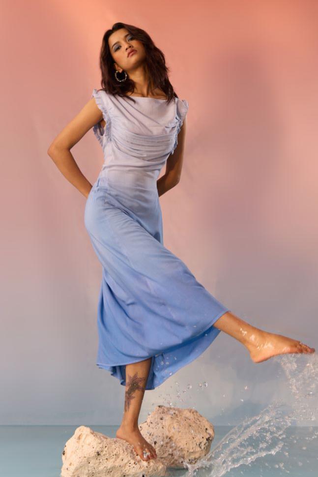 Blue Hue Ombre Pleated Dress - Western Era Dresses for women
