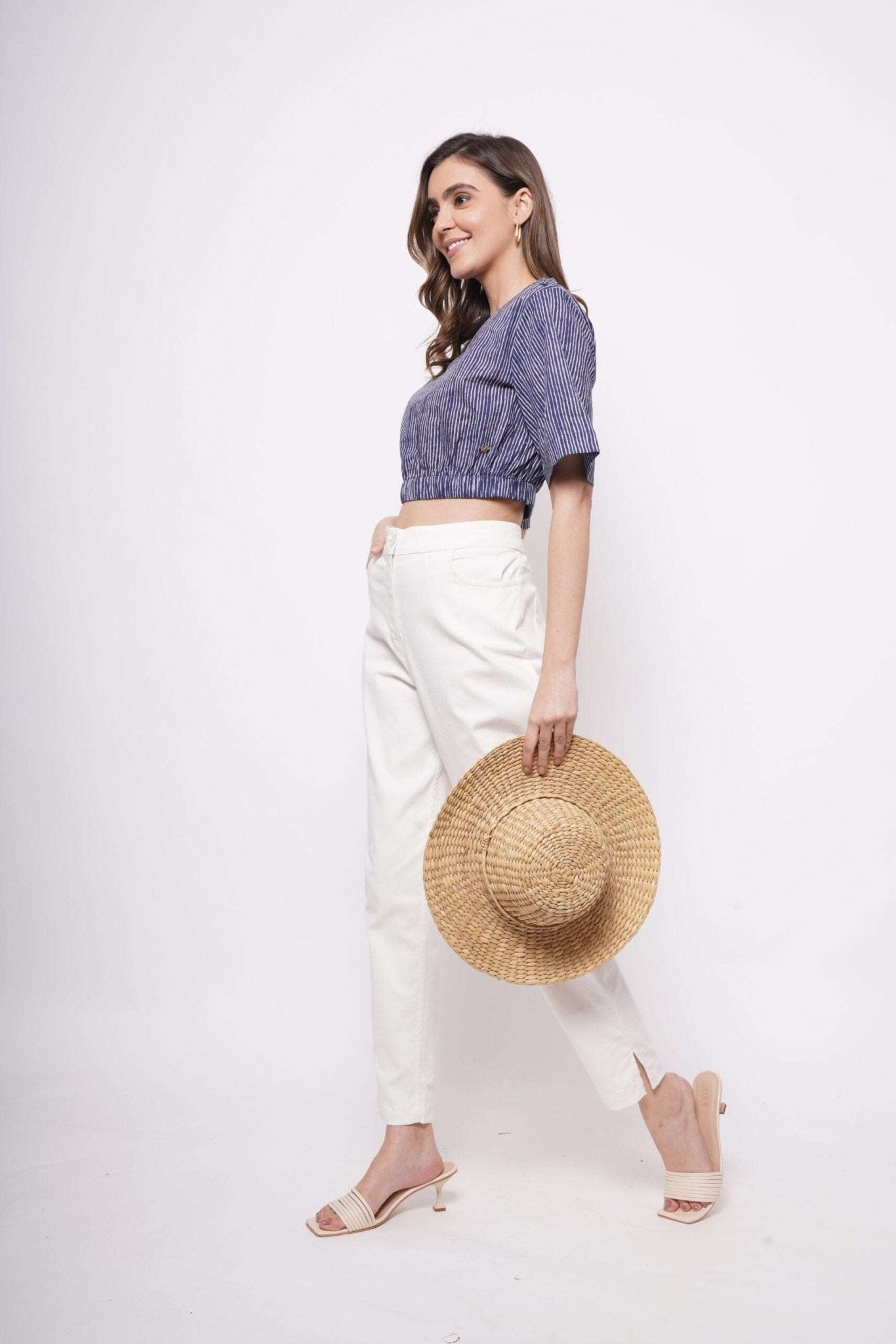 Blue White Pinstripe Crop Top - Western Era Tops for women