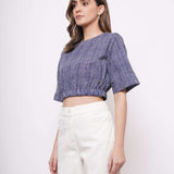 Blue White Pinstripe Crop Top - Western Era Tops for women