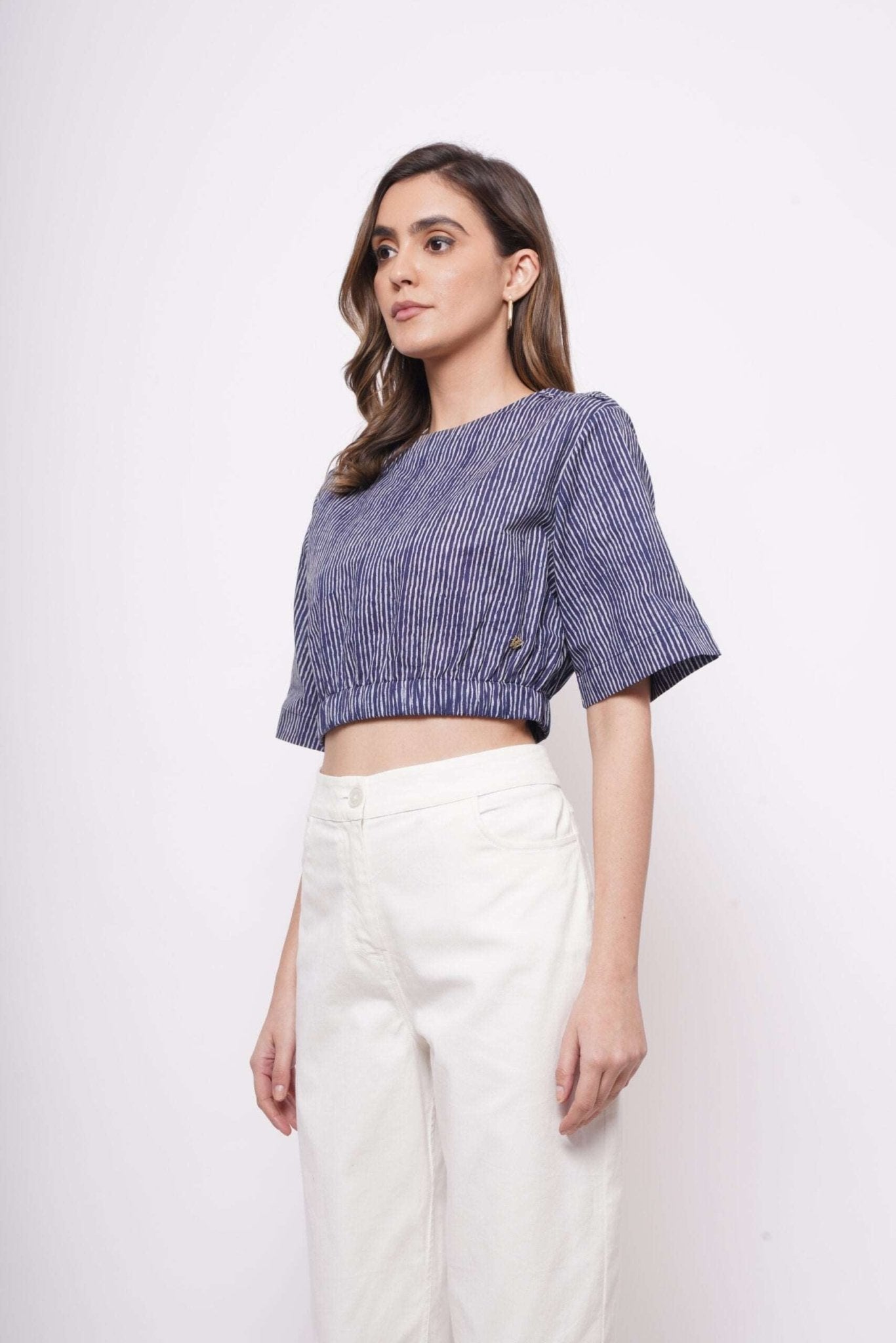 Blue White Pinstripe Crop Top - Western Era Tops for women
