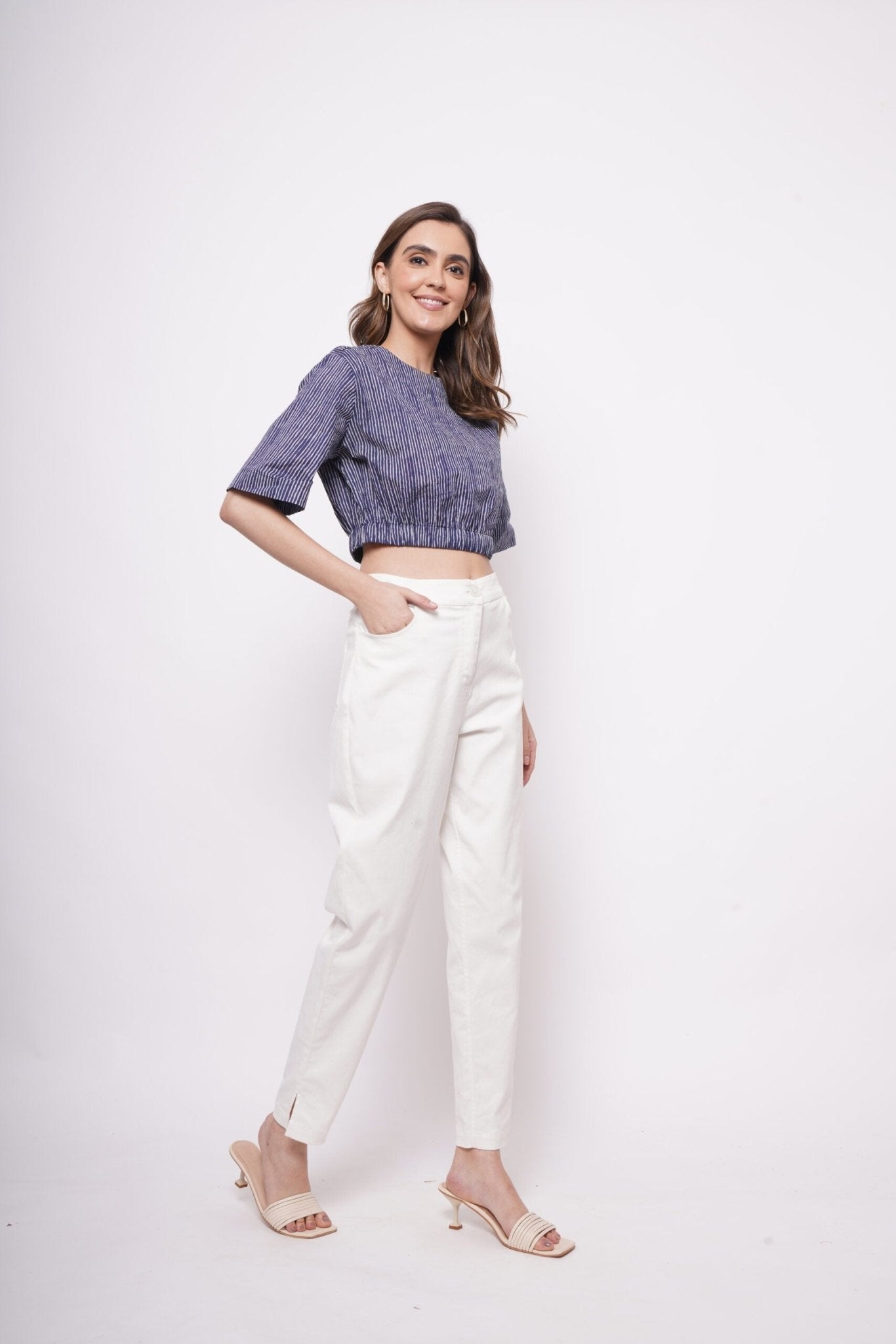 Blue White Pinstripe Crop Top - Western Era Tops for women