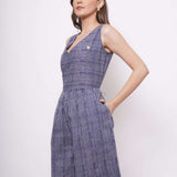 Blue White Pinstripe Sleeveless Jumpsuit - Western Era Jumpsuits for women