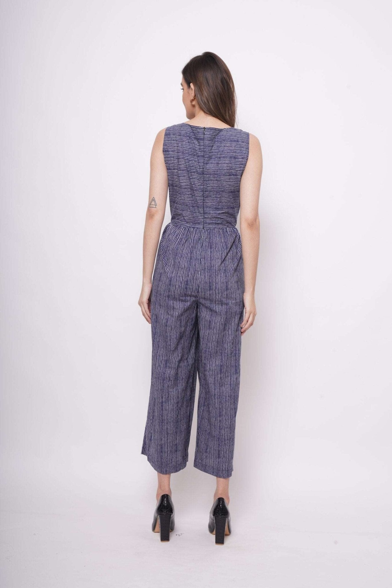 Blue White Pinstripe Sleeveless Jumpsuit - Western Era Jumpsuits for women