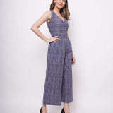 Blue White Pinstripe Sleeveless Jumpsuit - Western Era Jumpsuits for women