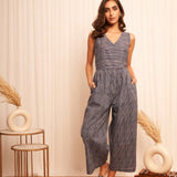 Blue White Pinstripe Sleeveless Jumpsuit - Western Era Jumpsuits for women