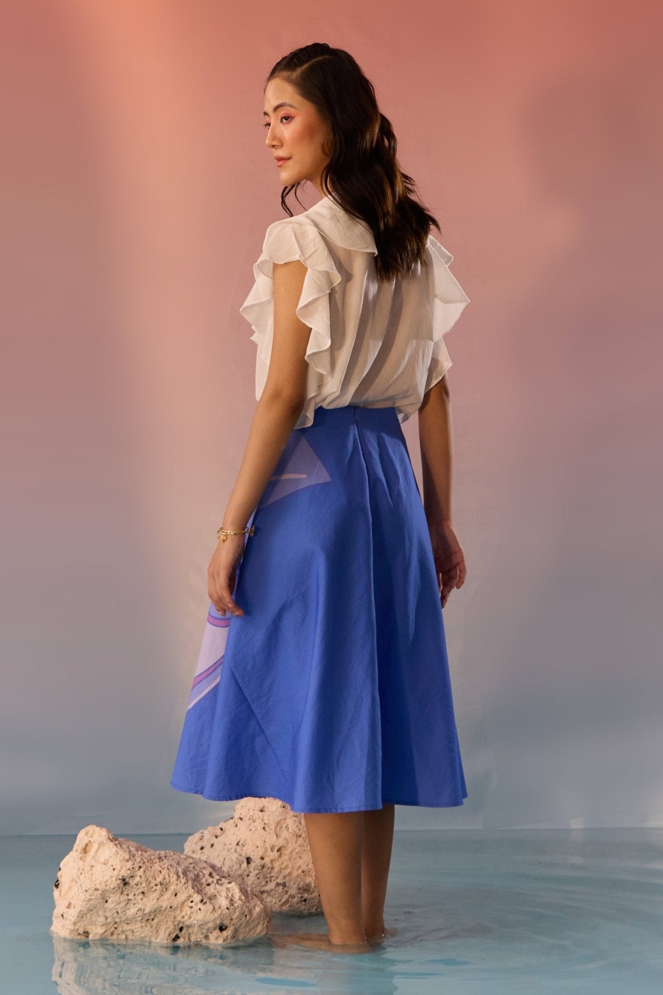 Blue Yin Yang Face Print Skirt - Western Era Bottoms for women