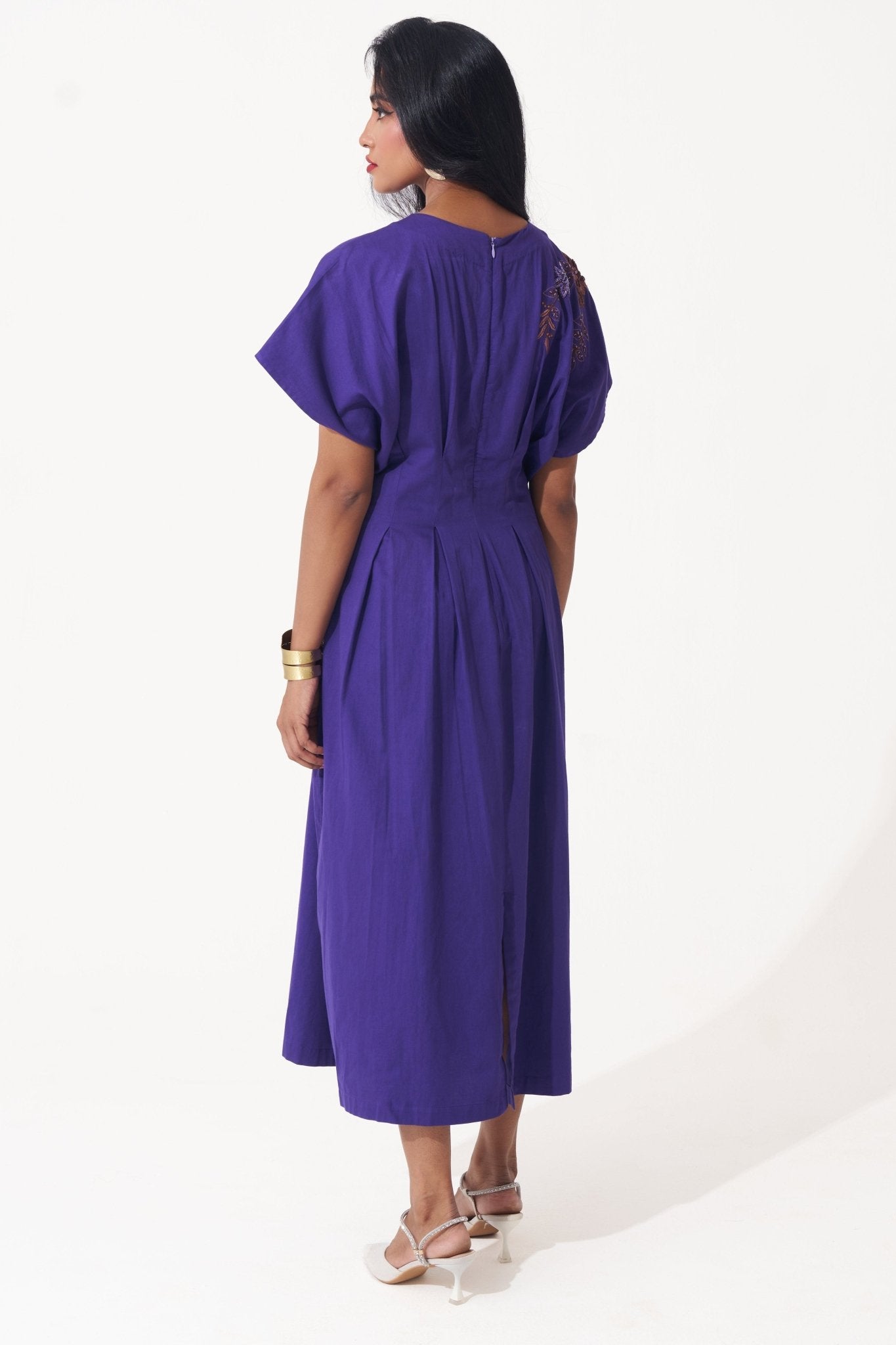 Box Pleat Cotton Midi Embroidered Dress - Western Era Dresses for women