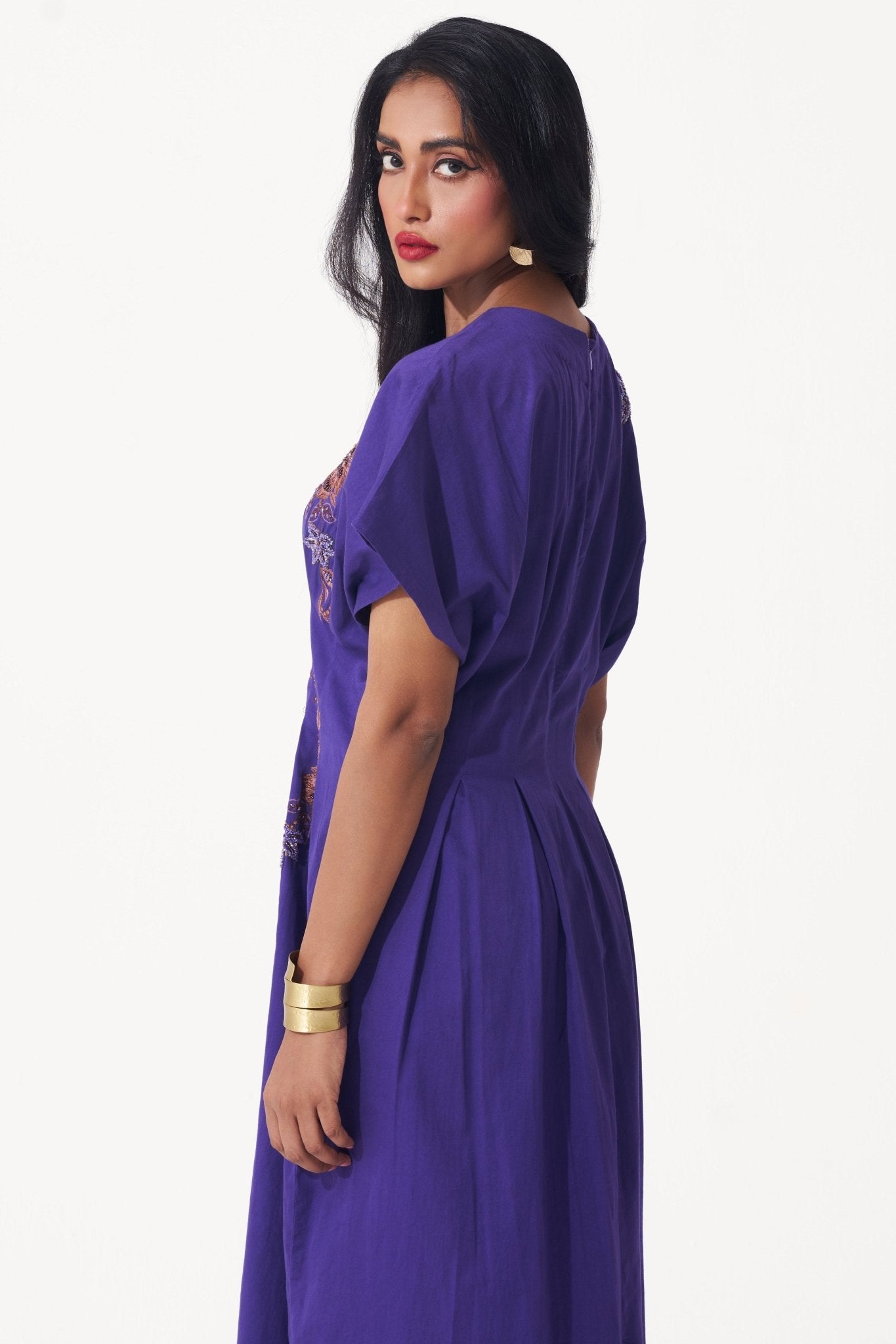 Box Pleat Cotton Midi Embroidered Dress - Western Era Dresses for women