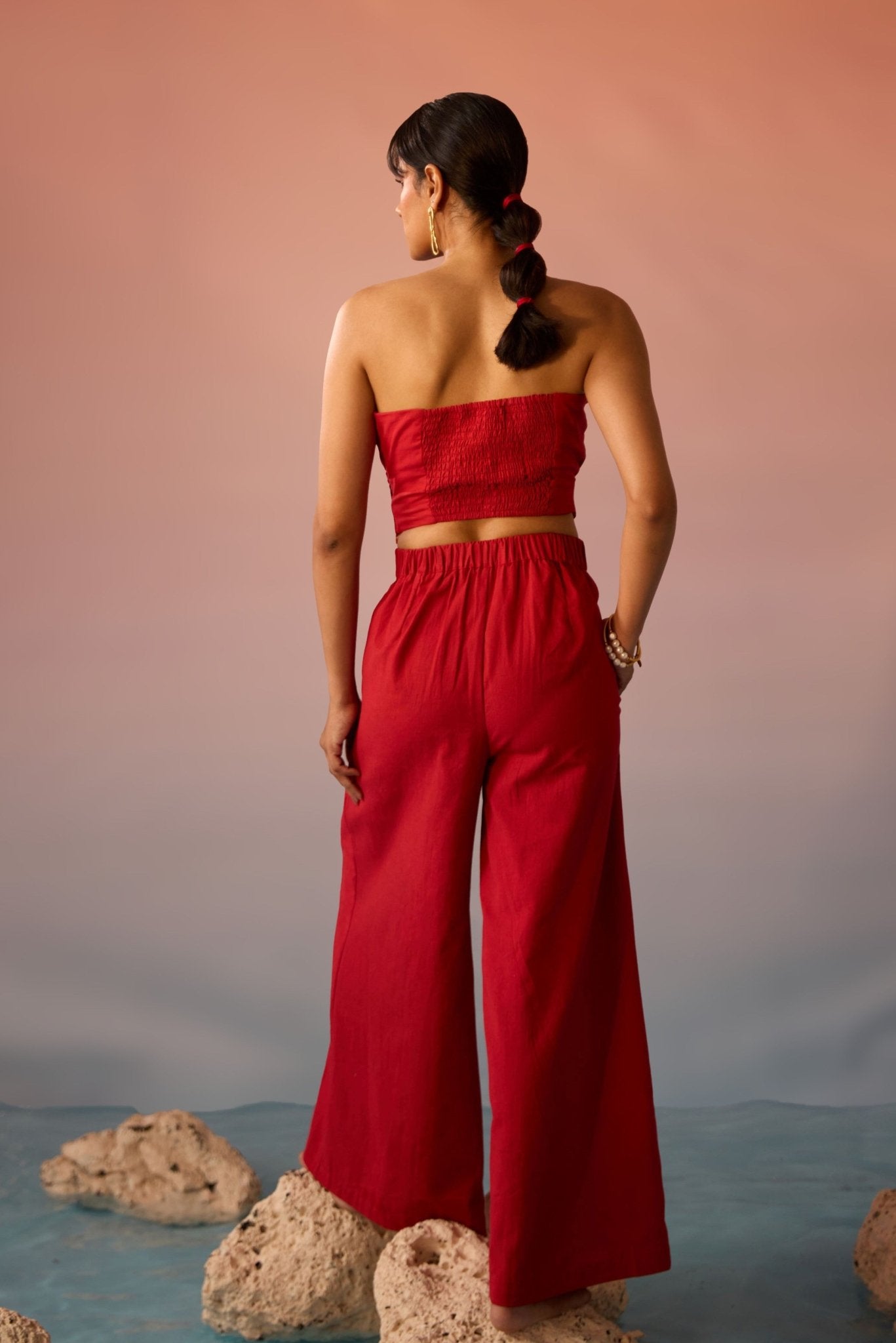Clam wired top and wide leg pants Co - ord Set - Western Era Tops for women