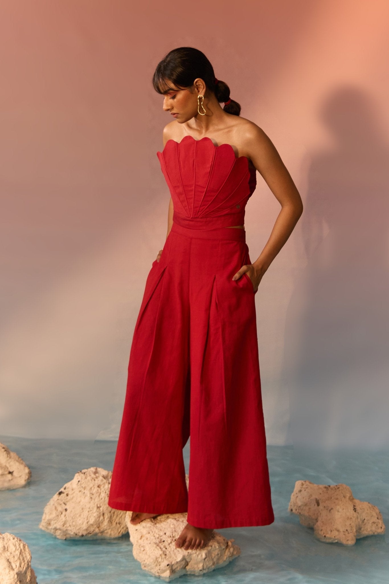 Clam wired top and wide leg pants Co - ord Set - Western Era Tops for women
