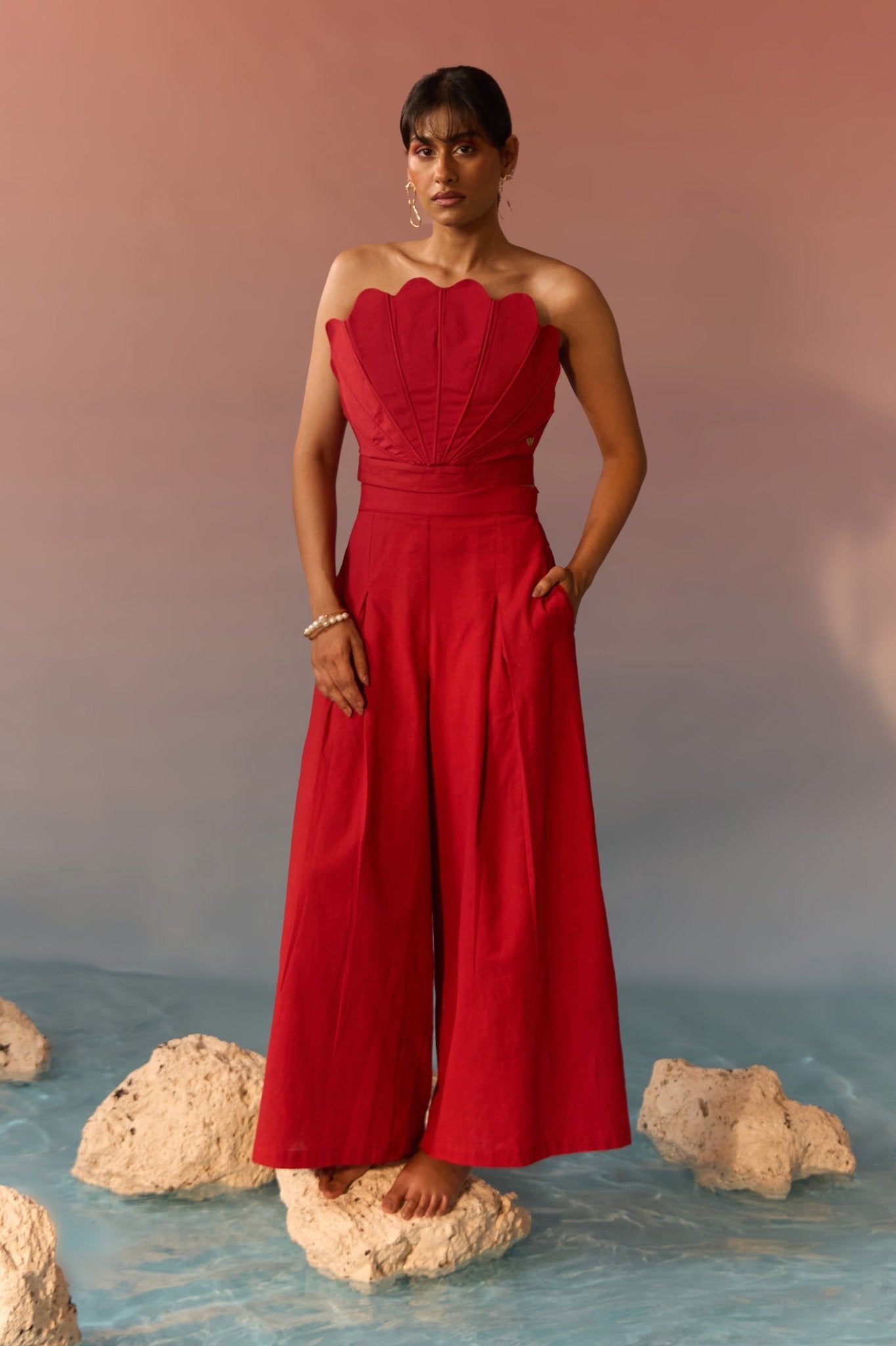 Clam wired top and wide leg pants Co-ord Set - Main Image