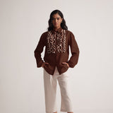 Coco Brown Cotton Full Sleeve Shirt with Front Ruffles - Western Era Tops for women