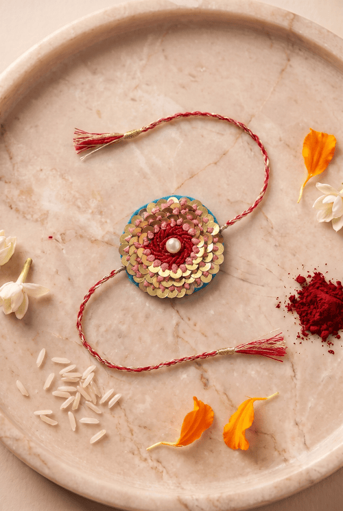 Colorful Handcrafted Floral Bead and Pearl Rakhi
