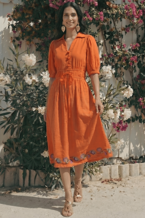 Crosscraft Gathered Dress with Embroidered Panel