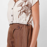 Dori Embroidered Beige Linen Top - Western Era Tops for women