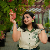 Dori Embroidered Green Linen Top - Western Era Tops for women