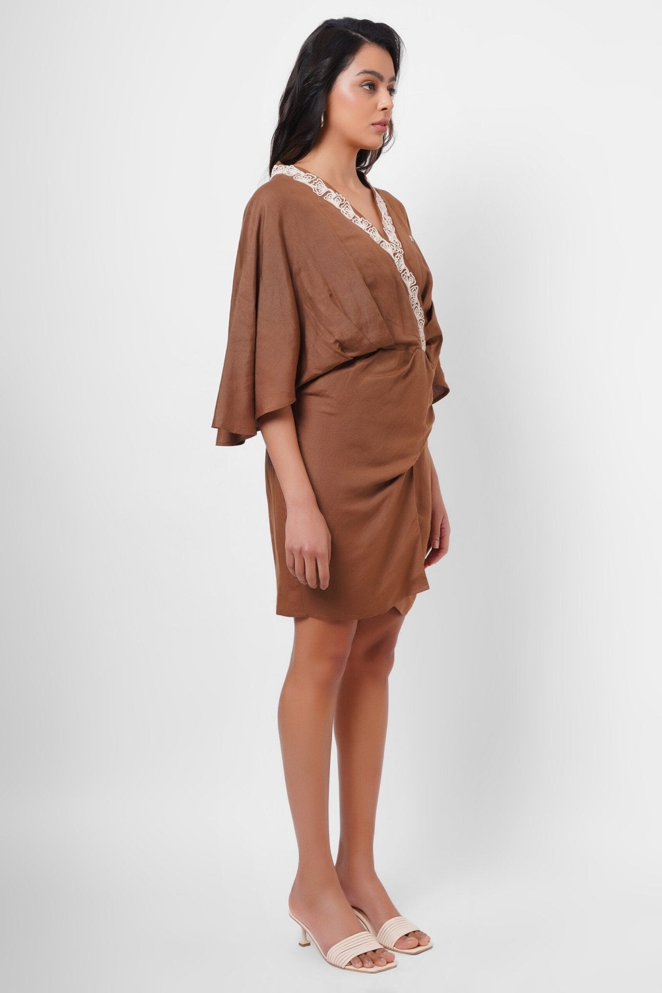 Dori Embroidery Wrap Around Brown Dress - Western Era Dresses for women