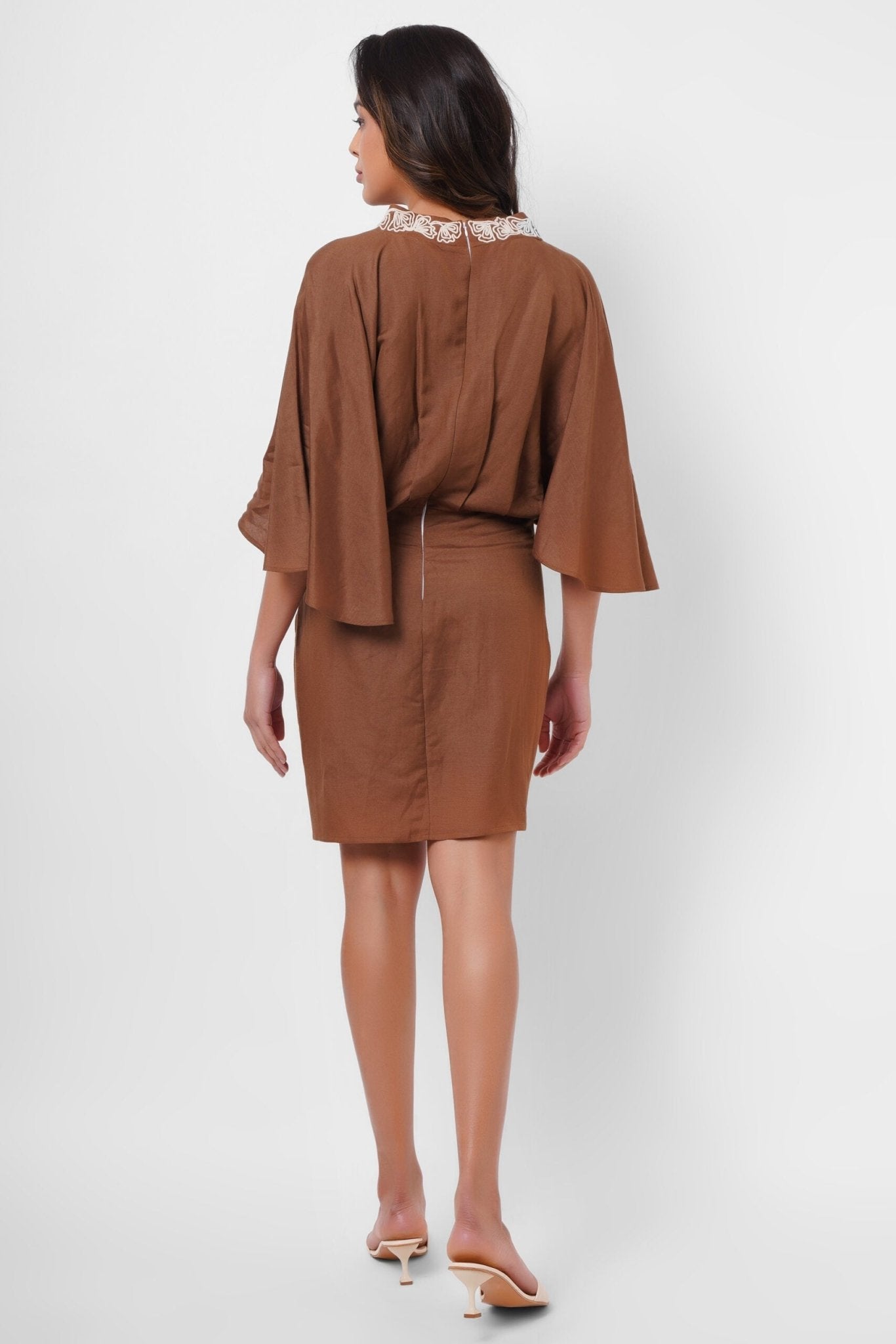 Dori Embroidery Wrap Around Brown Dress - Western Era Dresses for women