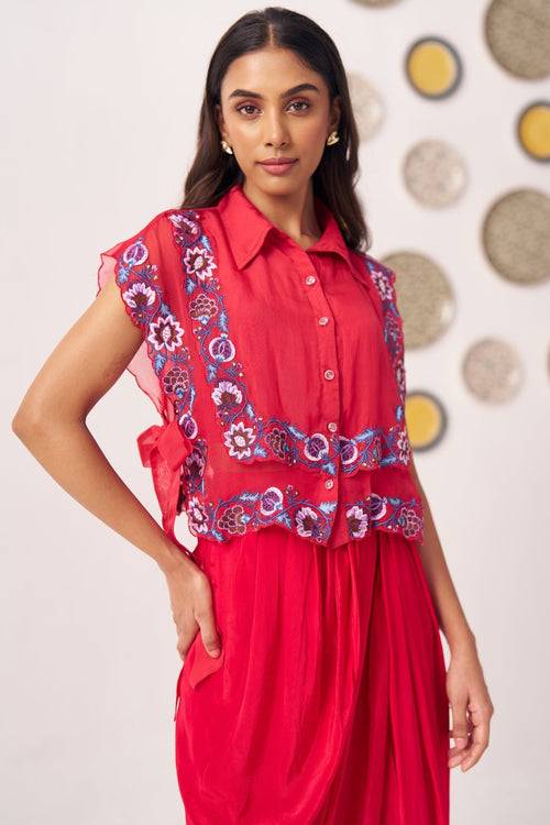 Double Layered Chintz Embroidered Top with Inner Crop Top