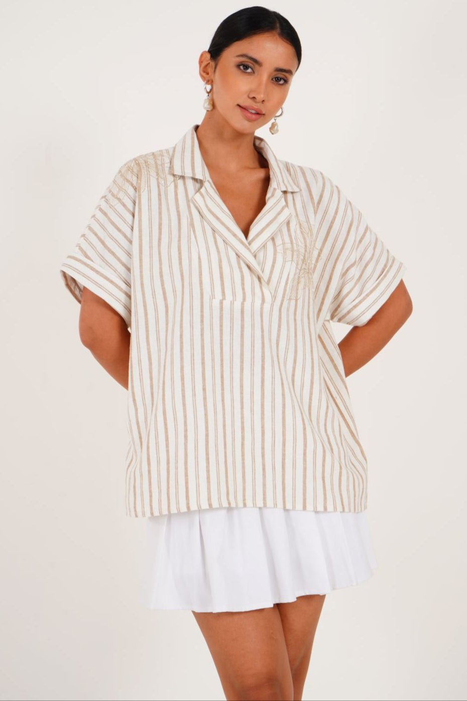 Embroidered Striped Relaxed Tunic - Western Era for women