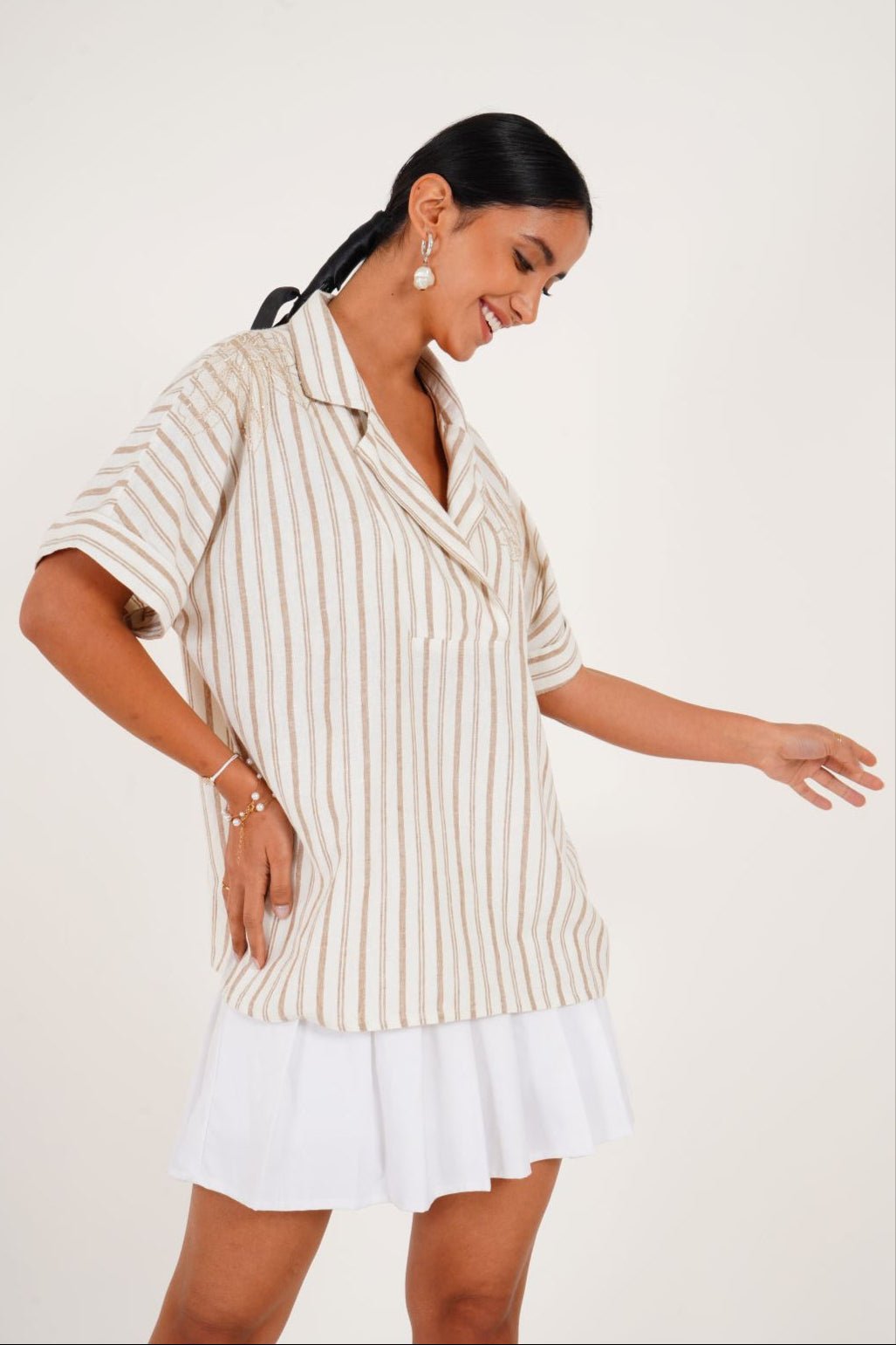 Embroidered Striped Relaxed Tunic - Western Era for women