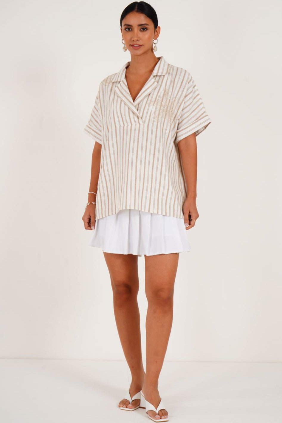 Embroidered Striped Relaxed Tunic - Western Era for women