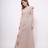 Event Wear Beige Long Dress With Side slit - Western Era Dresses for women