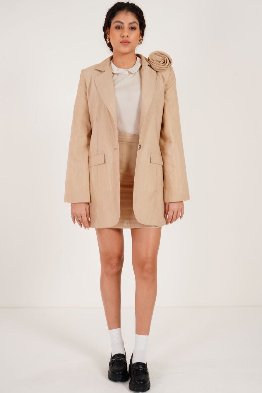 Floral Accent Beige Blazer - Western Era Tops for women