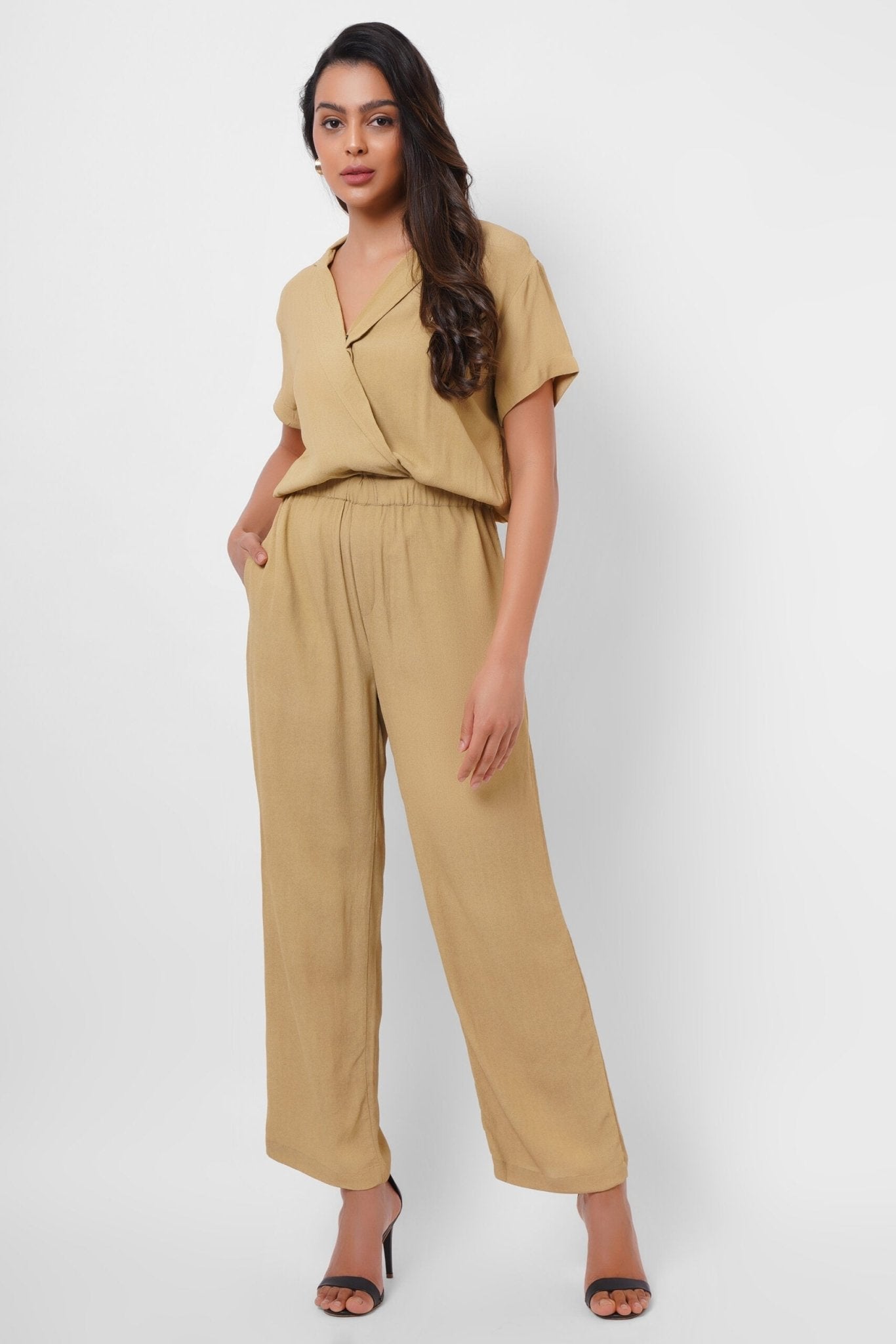Formal Wear Mustard Jumpsuit With Elasticated Waist - Western Era Jumpsuits for women