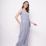 Formal Wear Side Knot Overlap Blue Jumpsuit - Western Era Jumpsuits for women