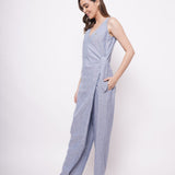 Formal Wear Side Knot Overlap Blue Jumpsuit - Western Era Jumpsuits for women