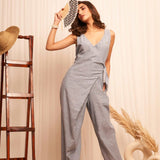 Formal Wear Side Knot Overlap Blue Jumpsuit - Western Era Jumpsuits for women