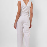Formal Wear Side Knot Overlap White Jumpsuit - Western Era Jumpsuits for women