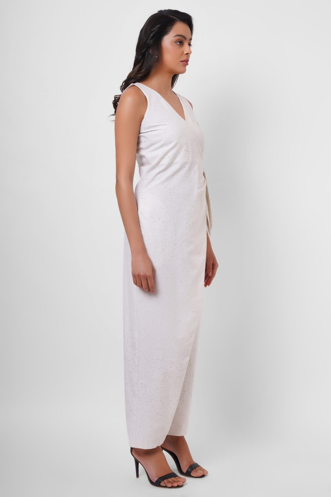 Formal Wear Side Knot Overlap White Jumpsuit - Western Era Jumpsuits for women