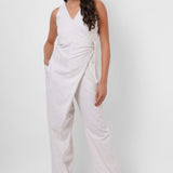 Formal Wear Side Knot Overlap White Jumpsuit - Western Era Jumpsuits for women
