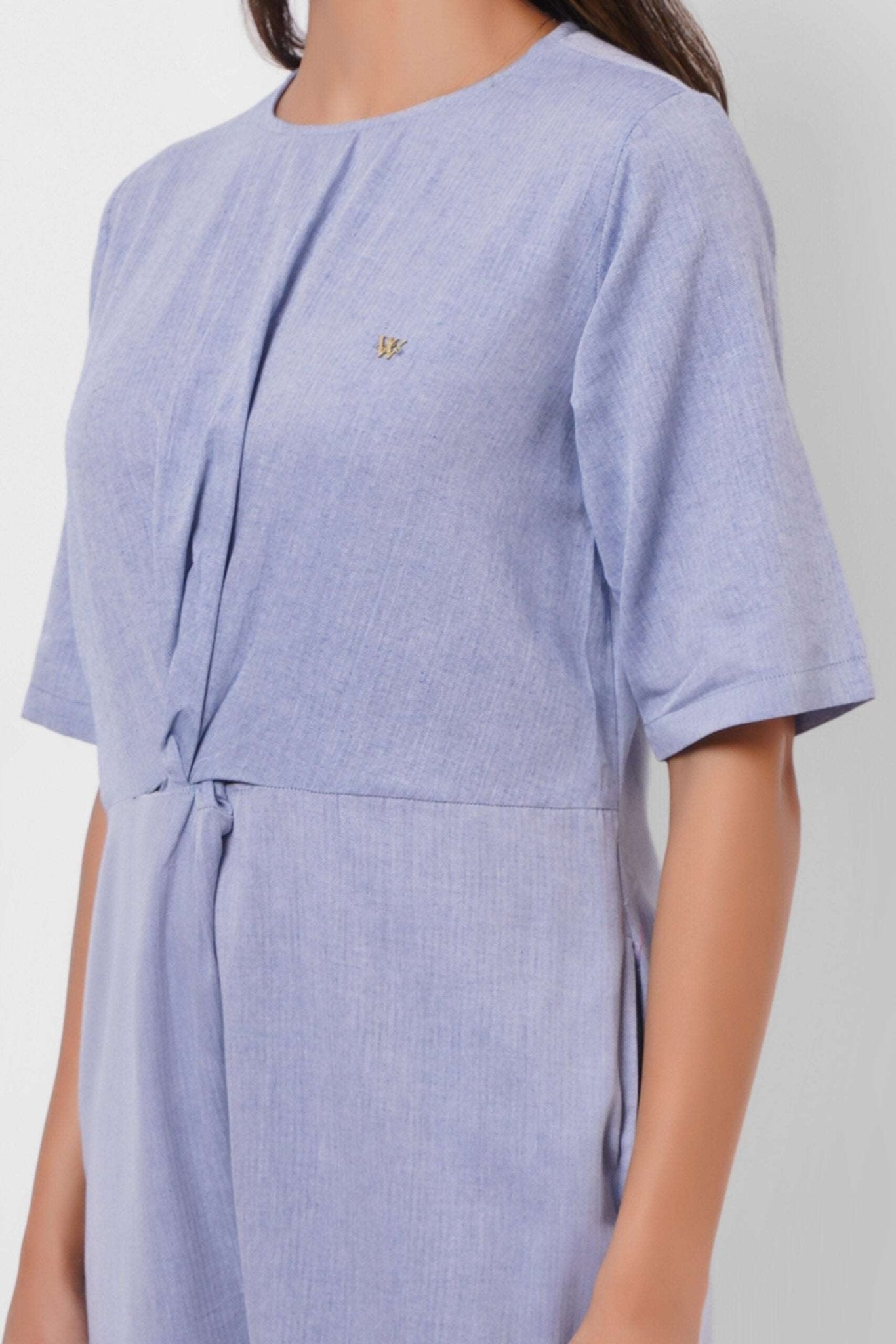 Front Twist Knot Blue Cotton Jumpsuit - Western Era Jumpsuits for women